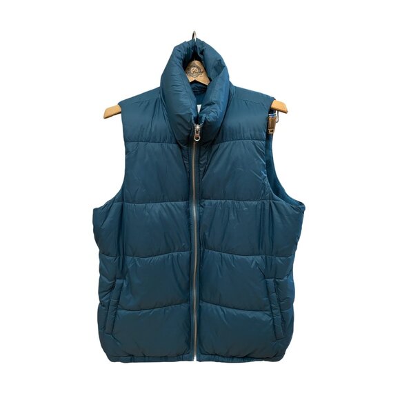 Old Navy Blue Puffer Vest Large Metal Zipper Snap Pockets - Picture 1 of 9